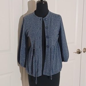I HEART RONSON Heather Blue Cotton Knit Peplum Cardigan